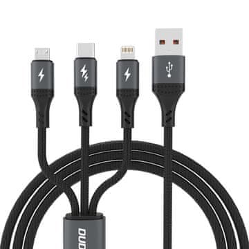 DUDAO 3u1 kabel 60W USB-A - MicroUSB USB-C iPhone Lightning 1,2 m - crni