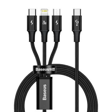 BASEUS 3u1 kabel USB-C - USB-C / iPhone Lightning / microUSB 20W PD 1,5 m - crni