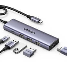 Ugreen 5u1 HUB adapter USB-C - USB-C PD / HDMI / 3x USB-A 3.0 - sivi