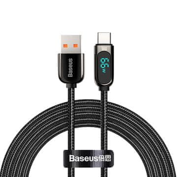 BASEUS Kabel za brzo punjenje zaslona USB-A - USB-C 66W 1m - Crni