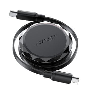 AceFast USB-C - USB-C kabel na uvlačenje s organizatorom 60W - crni