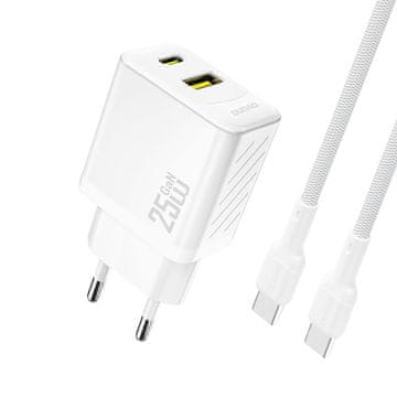 DUDAO USB-A USB-C zidni punjač s USB-C GaN PD QC 25W kabelom - bijeli