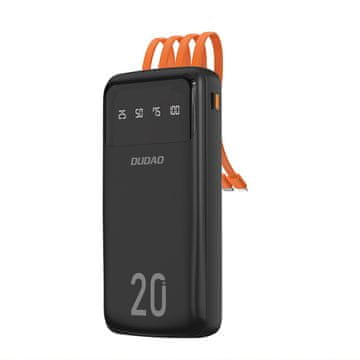 DUDAO K6Pro+ 20000mAh Powerbank s ugrađenim USB-C MicroUSB iPhone Lightning kabelima - crna