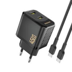 DUDAO 2xUSB-C zidni punjač s USB-C GaN PD 45W kabelom - crni