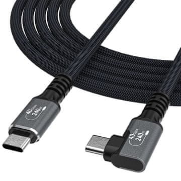 WOZINSKY Thunderbolt 4 USB-C 240W 4K 1m kutni kabel - crni