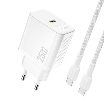 DUDAO USB-C zidni punjač s USB-C GaN PD 25W kabelom - bijeli