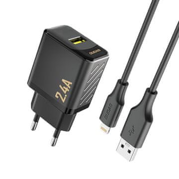 DUDAO USB-A zidni punjač s USB-A kabelom - iPhone Lightning 2.4A GaN EU - crni