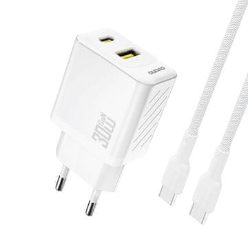 DUDAO USB-A USB-C zidni punjač s USB-C GaN PD 30W kabelom - bijeli