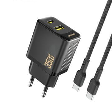 DUDAO USB-A USB-C zidni punjač s USB-C PD QC 35W kabelom - crni