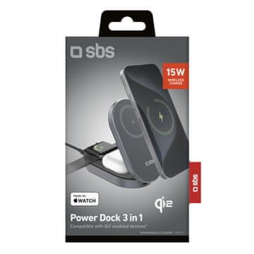 SBS 3-u-1 bežična sklopiva stanica za punjenje za iPhone, Apple Watch, AirPods QI2 MFI - crna