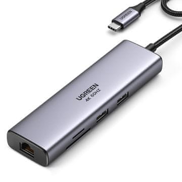 Ugreen HUB adapter USB-C - USB-A / HDMI / RJ45 / čitač SD i TF kartica / USB-C PD 100W - sivi