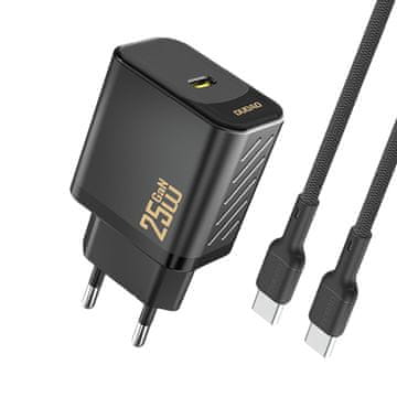 DUDAO USB-C zidni punjač s USB-C GaN PD 25W kabelom - crni
