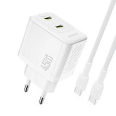 DUDAO 2xUSB-C zidni punjač s USB-C GaN PD 45W kabelom - bijeli