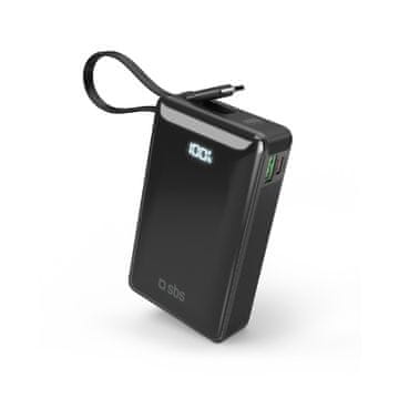 SBS Powerbank 20000mAh USB-A USB-C s ugrađenim zaslonom i 20W USB-C kabelom - crni
