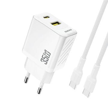 DUDAO USB-A USB-C zidni punjač s USB-C PD QC 35W kabelom - bijeli