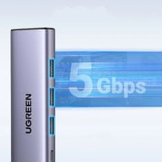 Ugreen 5u1 HUB adapter USB-C - USB-C PD / HDMI / 3x USB-A 3.0 - sivi