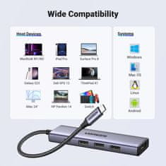 Ugreen 5u1 HUB adapter USB-C - USB-C PD / HDMI / 3x USB-A 3.0 - sivi
