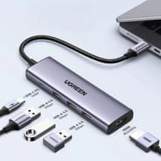 Ugreen 5u1 HUB adapter USB-C - USB-C PD / HDMI / 3x USB-A 3.0 - sivi