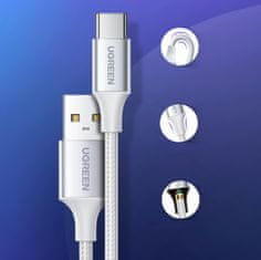 Ugreen Pleteni kabel USB-A - USB-C QC 3.0 3A 1,5 m - bijeli