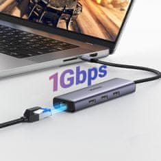 Ugreen 6u1 HUB adapter USB-C - 3x USB-A 3.0 / HDMI / RJ45 / USB-C PD - sivi