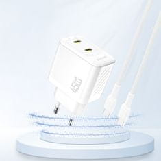 DUDAO 2xUSB-C GaN PD 45W zidni punjač - bijeli