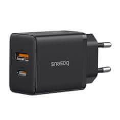 BASEUS Cube Pro 30W USB-C USB-A zidni punjač - crni