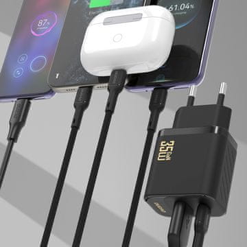 DUDAO A27 MaxC USB-C USB-A GaN 35W zidni punjač - crni