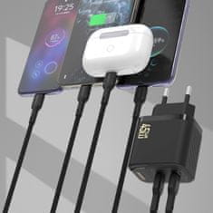 DUDAO 2xUSB-C zidni punjač s USB-C GaN PD 45W kabelom - crni