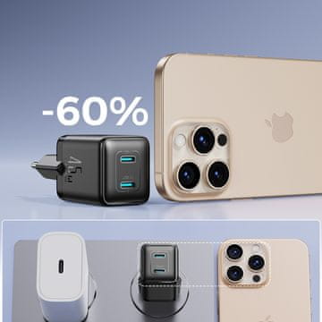 Joyroom 2x USB-C EU 45W zidni punjač - crni
