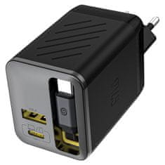 DUDAO USB-A USB-C GaN 67W zidni punjač s uvlačivim USB-C PD QC kabelom - crni
