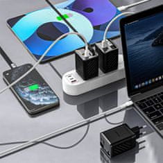 DUDAO USB-A USB-C GaN 67W zidni punjač s uvlačivim USB-C PD QC kabelom - crni