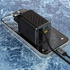DUDAO USB-A USB-C GaN 67W zidni punjač s uvlačivim USB-C PD QC kabelom - crni