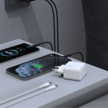 DUDAO 2xUSB-C zidni punjač s USB-C GaN PD 45W kabelom - bijeli
