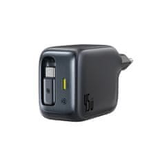 BASEUS EnerCore CJ11 45W USB-C zidni punjač s uvlačivim USB-C kabelom - crni