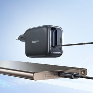 BASEUS EnerCore CJ11 45W USB-C zidni punjač s uvlačivim USB-C kabelom - crni
