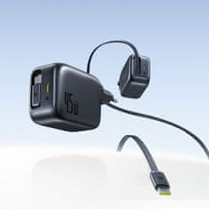 BASEUS EnerCore CJ11 45W USB-C zidni punjač s uvlačivim USB-C kabelom - crni