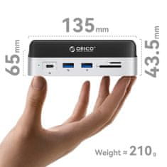 Orico 10-u-1 priključna stanica za Mac mini M.2 USB-C USB-A HDMI RJ45 SD/TF - srebrna