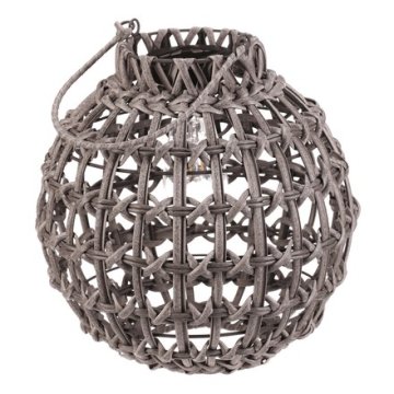 Autronic Fenjer umjetni ratan, okrugli, LED rasvjeta, veličina M, siva (PLA105-M)