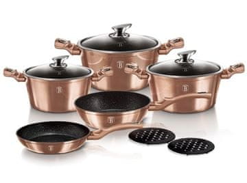 Berlingerhaus Set posuđa s mramornom površinom BH-1220 10 kom. metalna linija ružičastog zlata