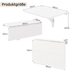 Northix Zidni sklopivi kuhinjski stol koji štedi prostor, sklopivi zidni stol 80 x 60 cm, bijeli