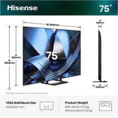 Hisense 75U7SE 4K UHD TV, VIDAA Smart OS