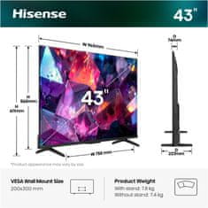 Hisense 43E7S Pro TV, Hi-QLED, Smart TV, 4K, 144 Hz