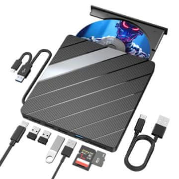 VYZIO® Vanjski DVD/CD optički pogon s USB 3.0 čvorištem, SD/TF čitačem i 4 USB priključka, kompatibilan Windows/Mac/Linux | LAPDISC