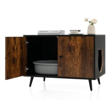 Northix Ormarić za mačji WC 80x50x57 cm, MDF crno prirodni, dvoja vrata