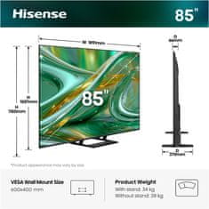 Hisense 85E8S 4K UHD TV, VIDAA Smart OS