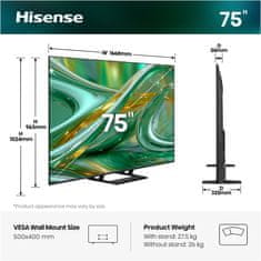 Hisense 75E8S 4K UHD TV, VIDAA Smart OS