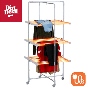 Dirt Devil DD6004 električno sušilo za rublje, 2U1, uspravno / samostojeće / sklopivo, 300W, 21 m prostora, 30 šipki, podesiva temperatura, IP22 vodootpornost, aluminij, srebrno