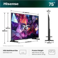 Hisense 75E7S PRO 4K UHD TV, VIDAA Smart OS