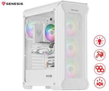 Genesis IRID 505 ARGB V2 kućište za računalo, Midi Tower, 4x ventilator, kaljeno staklo, bijela