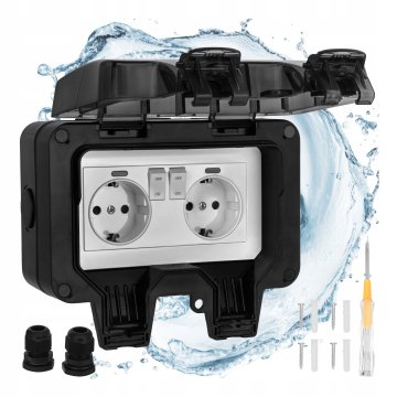 Izoksis IP66 230V 16A vodootporni vanjski dvostruki razdjelnik utičnica crne boje